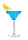 Blue lagoon summer cocktail in margarita glass with orange slice on white Royalty Free Stock Photo