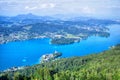 Blue lake in Austrian Alps, aerial view