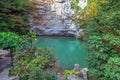 Blue lake in the autumn. Abkhazia, near the lake Ritsa. Royalty Free Stock Photo