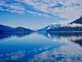 Blue lake and blue snowy mountains. Royalty Free Stock Photo