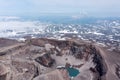 The blue lake in the crater of Gorely volcano. Kamchatka Peninsula, Russia Royalty Free Stock Photo