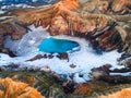 Blue lake in the crater of Gorely volcano in Kamchatka, Russia Royalty Free Stock Photo
