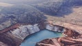 Blue lake near mining quarry - Aerial shot