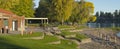 Blue lake park panorama fairview Oregon. Royalty Free Stock Photo
