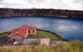 Blue Lake with the pumping station at Mt Gambier Royalty Free Stock Photo