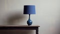 Blue Lamp With Luminous Glazes And Fabric Shade