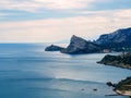 Blue landscape with sea and mountains Royalty Free Stock Photo