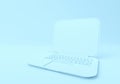 Blue laptop with blank screen mockup on blue background