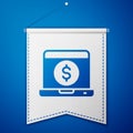 Blue Laptop with dollar icon isolated on blue background. Sending money around the world, money transfer, online banking Royalty Free Stock Photo