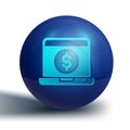 Blue Laptop with dollar icon isolated on white background. Sending money around the world, money transfer, online Royalty Free Stock Photo