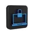 Blue Laptop and lock icon isolated on transparent background. Computer and padlock. Security, safety, protection concept