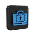 Blue Laptop and lock icon isolated on transparent background. Computer and padlock. Security, safety, protection concept