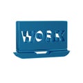 Blue Laptop with text work icon isolated on transparent background.