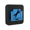 Blue Laptop with wrench icon isolated on transparent background. Adjusting, service, setting, maintenance, repair