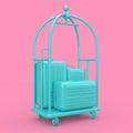 Blue Large Polycarbonate Suitcases in Blue Luxury Hotel Luggage Trolley Cart. 3d Rendering Royalty Free Stock Photo