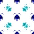 Blue Larva insect icon isolated seamless pattern on white background. Vector