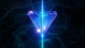 Blue Laser beam passing through diamond . 3d render illustration