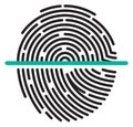 Blue laser scanning fingerprint. Data protection icon