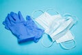 Blue latex doctor gloves and medical mask Royalty Free Stock Photo