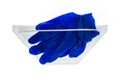 Blue latex surgical gloves with N95 face mask isolated on white background Royalty Free Stock Photo