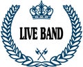 Blue laurels seal with LIVE BAND text.