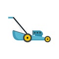 Blue lawn mower icon, flat style