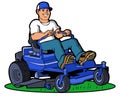 Lawnmower man handyman grass art illustration mechanic Royalty Free Stock Photo