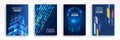 Blue layout futuristic brochures, flyers, placards. Contemporary science and digital technology concept. Vector template for Royalty Free Stock Photo
