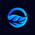 blue leaf logo in circle symbol Royalty Free Stock Photo