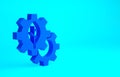 Blue Leaf plant ecology in gear machine icon isolated on blue background. Eco friendly technology. World Environment day label. Royalty Free Stock Photo