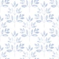 Blue leaf seamless pattern on white