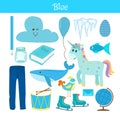 Blue. Learn the color. Education set. Illustration of primary co