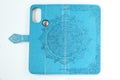 Blue leather case for smartphone. Royalty Free Stock Photo