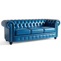Blue Leather Chesterfield Sofa on White Background Royalty Free Stock Photo