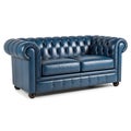 Blue Leather Chesterfield Sofa on White Background Royalty Free Stock Photo