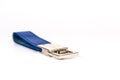 Blue leather keyring isolate on white