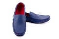 Blue leather shoes for man isolated on a white