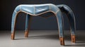 Blue Leather Stool With Wooden Legs - Innovative Canine Anatomy Design