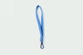 Blue leather strap carabiner. White background