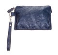 Blue leather wristlet pouch bag isolated on white