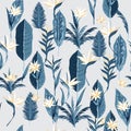 Blue leave Seamless hand drawn tropical pattern