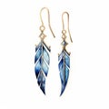 Blue Leaves Engraved Earrings With Detailed Feather Rendering