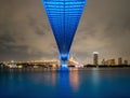 Blue led light under the bridge over the river On a cloudy day in the sky. Bhumibol Bridge, Samut Prakan, Thailand Royalty Free Stock Photo