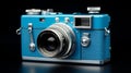 Blue Leica Camera: Realistic Trompe-l\'oeil Photography In Dieselpunk Style