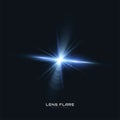 Blue Lens Flare Effect. Vector transparent Sunlight Light Effect. Glowing Rays and Beam Effect Royalty Free Stock Photo