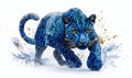 Blue leopard illustration with dynamic pose and splashes of color Royalty Free Stock Photo