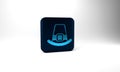 Blue Leprechaun hat icon isolated on grey background. Happy Saint Patricks day. National Irish holiday. Blue square