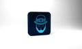 Blue Leprechaun icon isolated on grey background. Happy Saint Patricks day. National Irish holiday. Blue square button