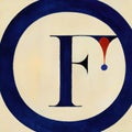 Blue letter F is a "Klint AF" typeface, blue circle with the letter F on a beige background