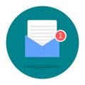 Blue letter icon with document. New email notification